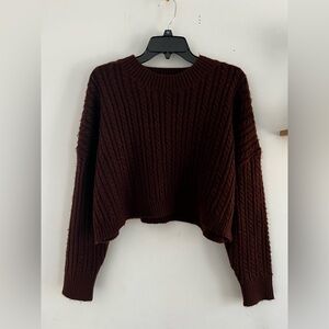 NWOT Altar'd State Chocolate Brown Asha Cropped Cable Knit Sweater
